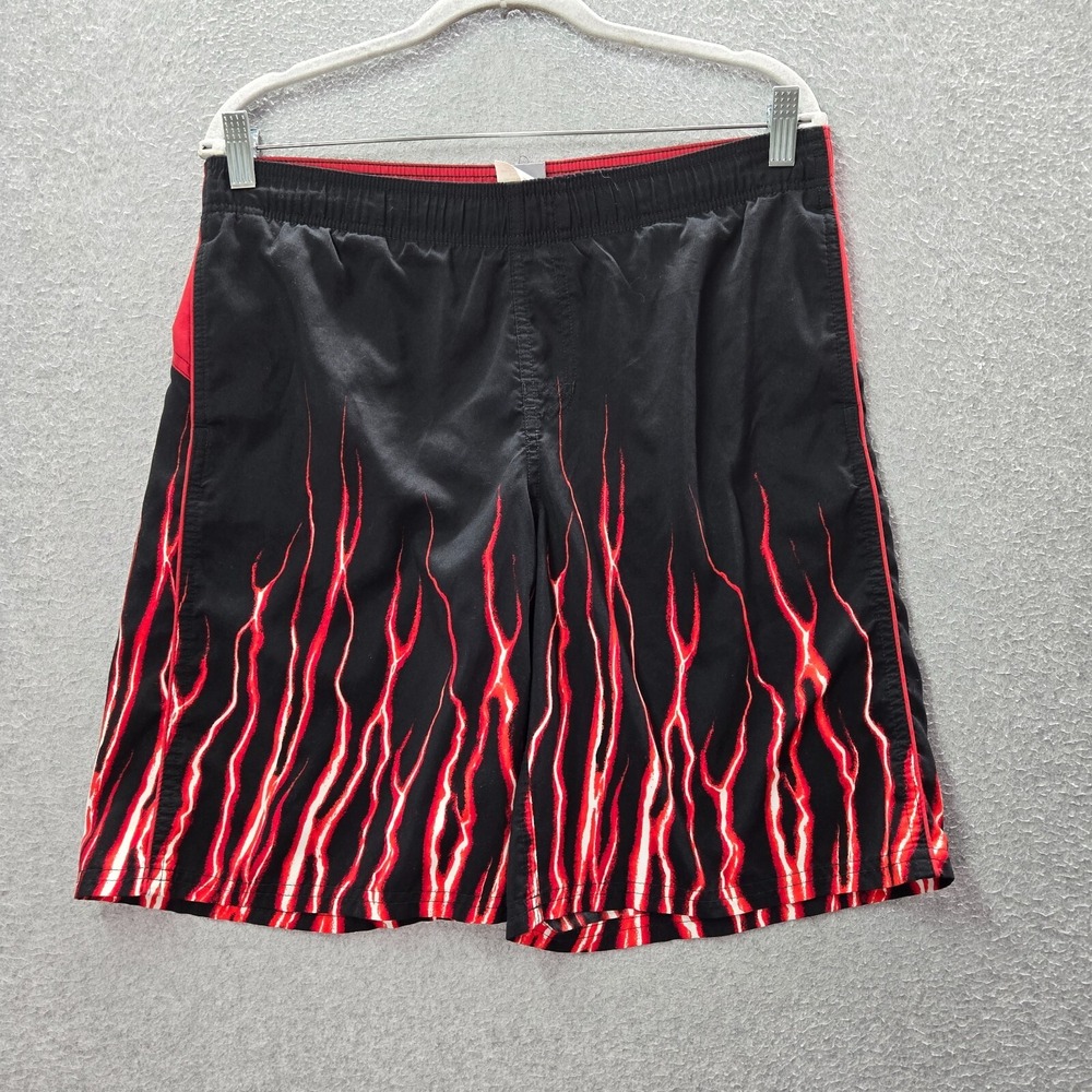 VINTAGE Nike Men Swimwear Large Black Trunks‎ Flames Logo Embroidered Y2K
